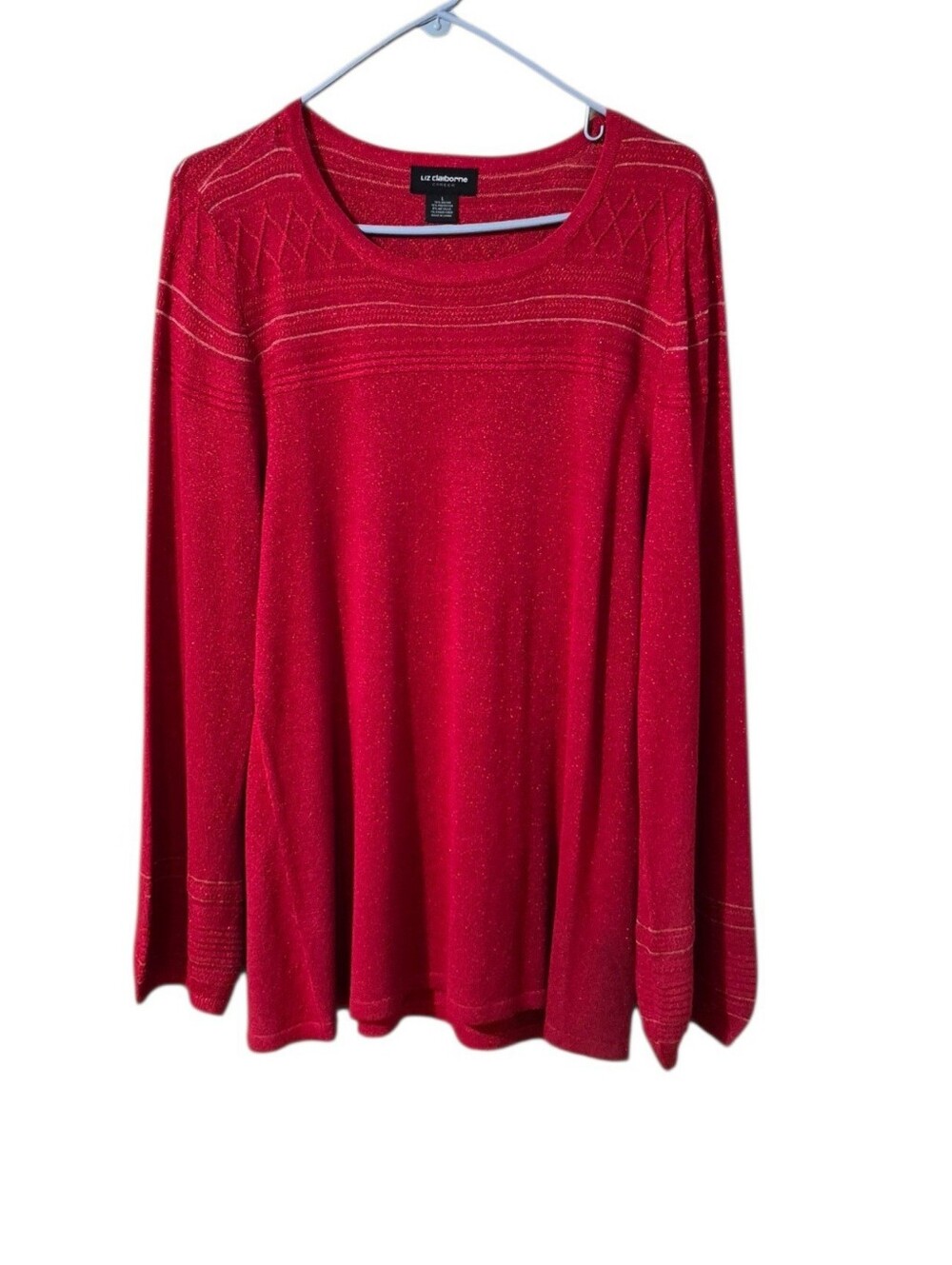 Liz Claiborne Red Metallic Shimmer Sweater Size Large EUC Holiday Party Xmas